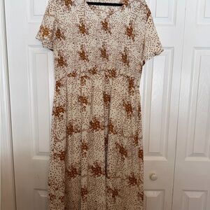 Floral Print Cream and Brown Dress